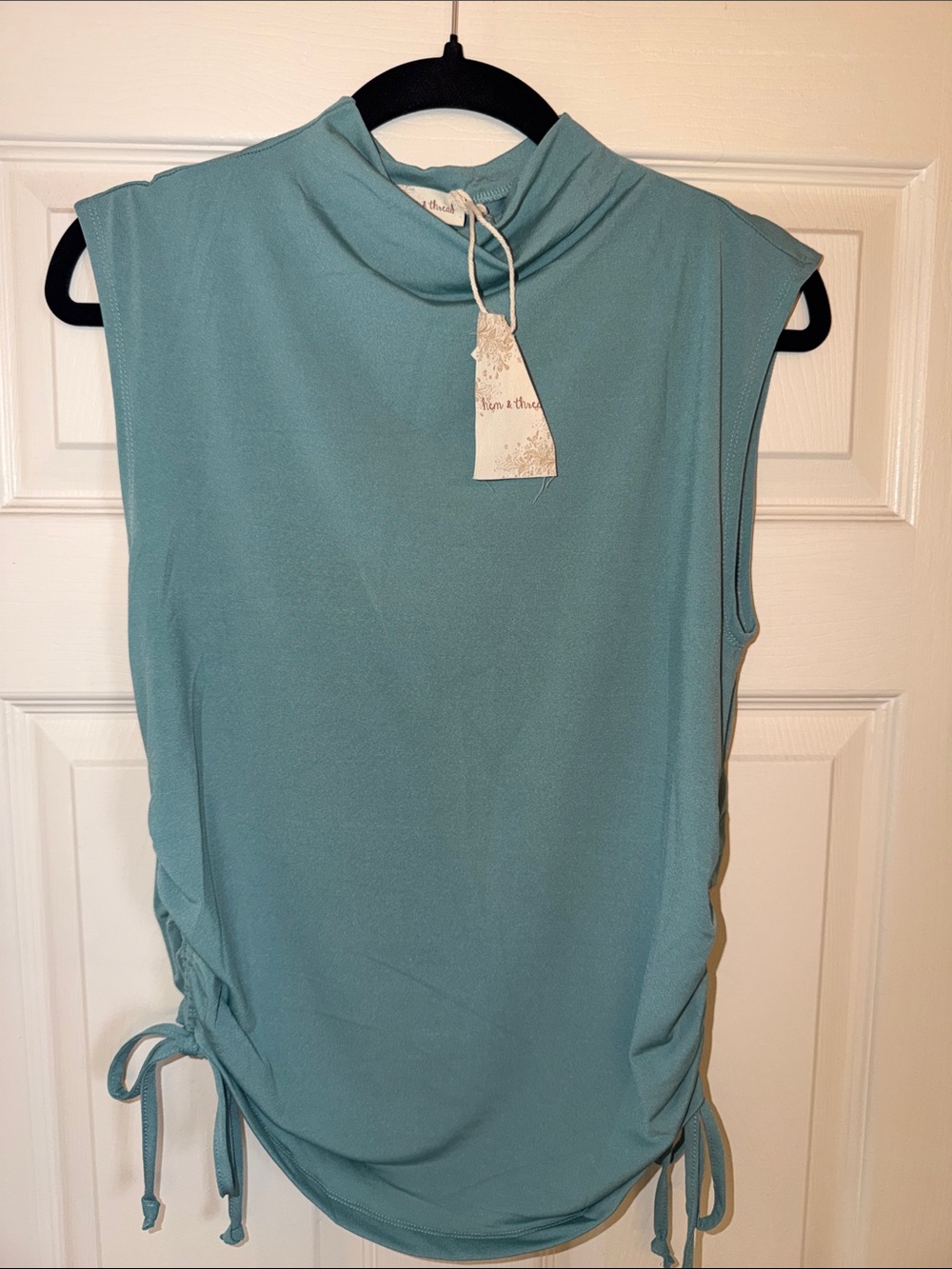 Hem & Thread Sleeveless Mock Neck Tank in Teal